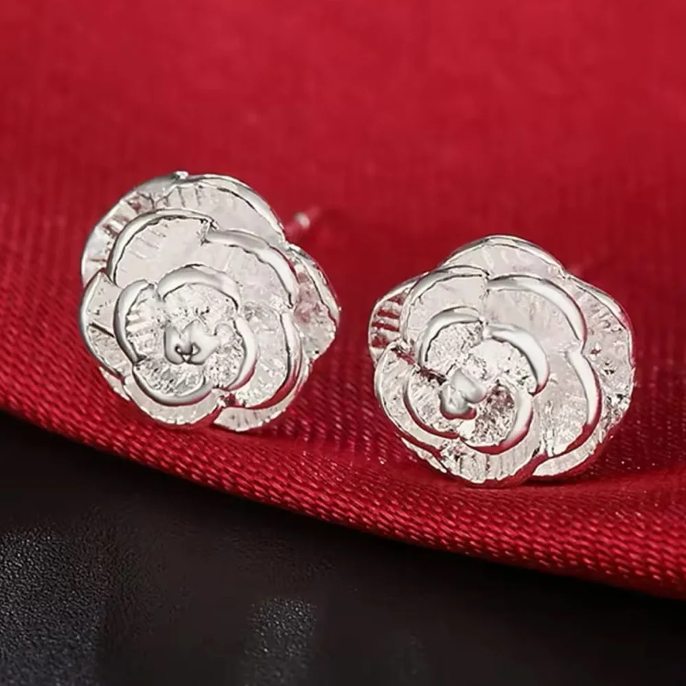 Dainty Silver Rose Stud Earrings